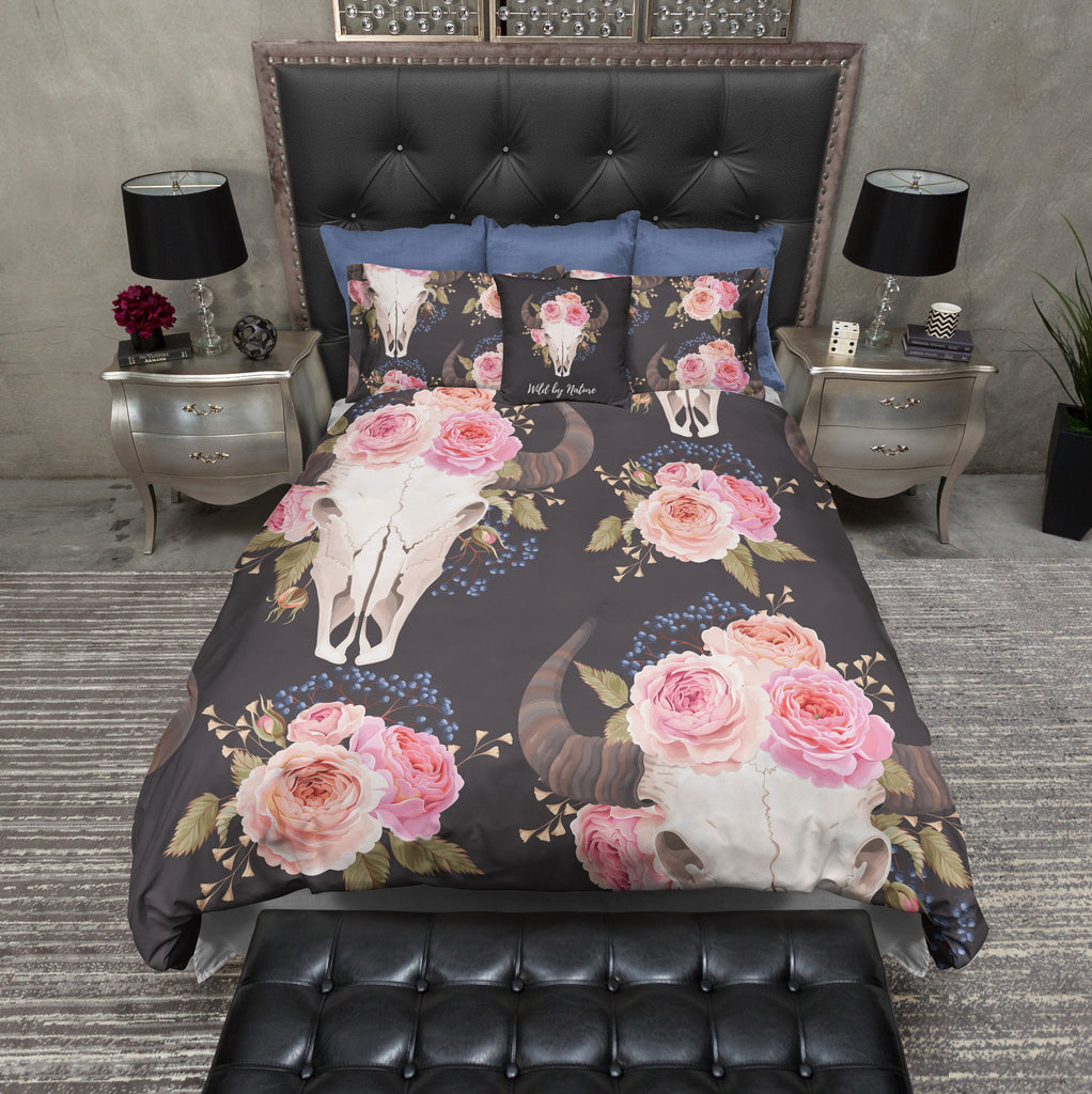 Wild and Free Pink Rose Buffalo Skull Bedding Collection