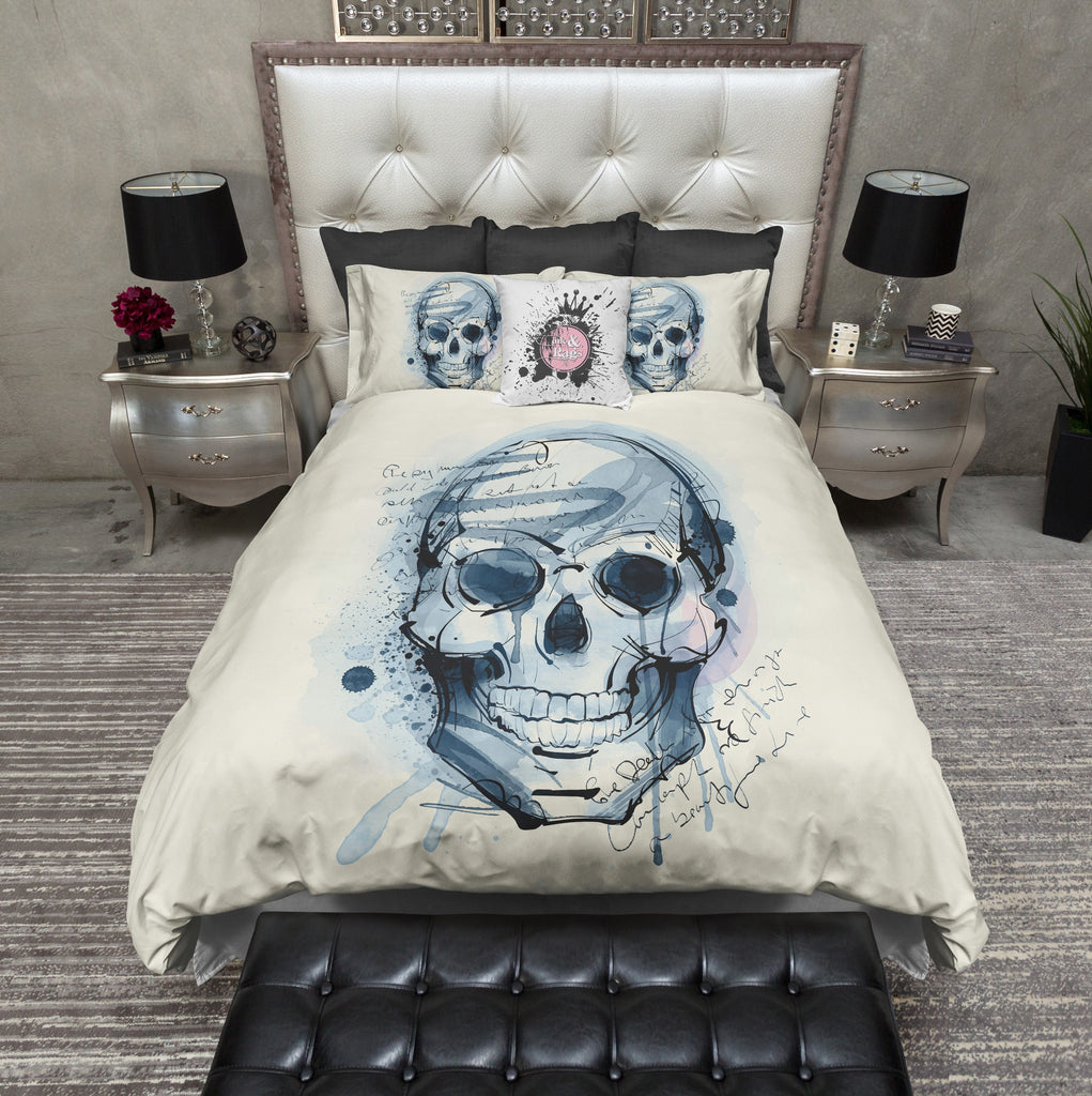 What a Fine Mess Watercolor Skull CREAM Bedding Collection