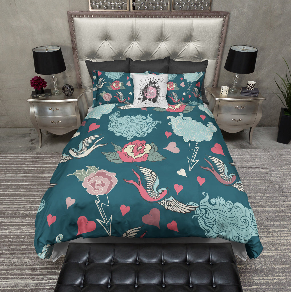 Light and Dark Teal Rockabilly Bedding Collection