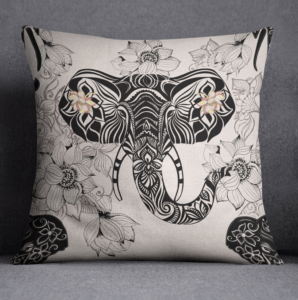 Tribal Elephant and Flower Decorative Throw and Pillow Cover Set
