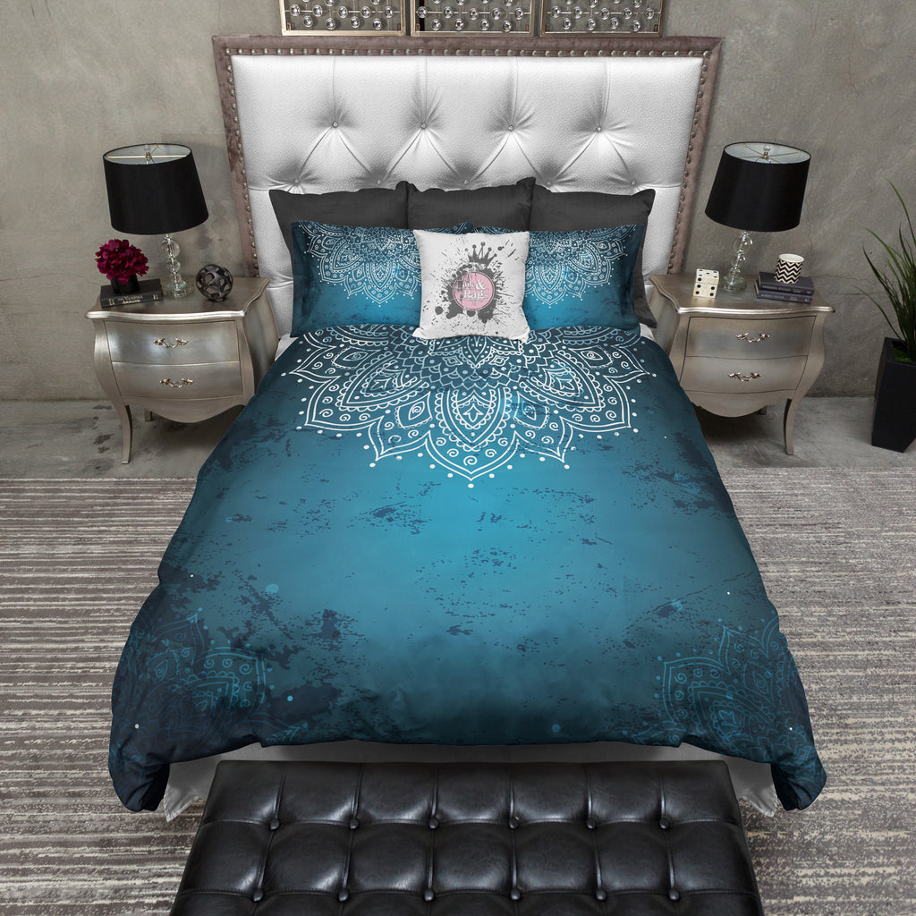 Distressed Blue Half Mandala Bedding Collection