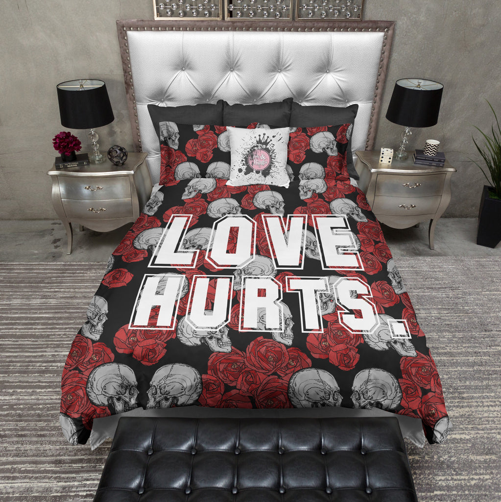 Love Hurts Red Rose and Skull Bedding Collection