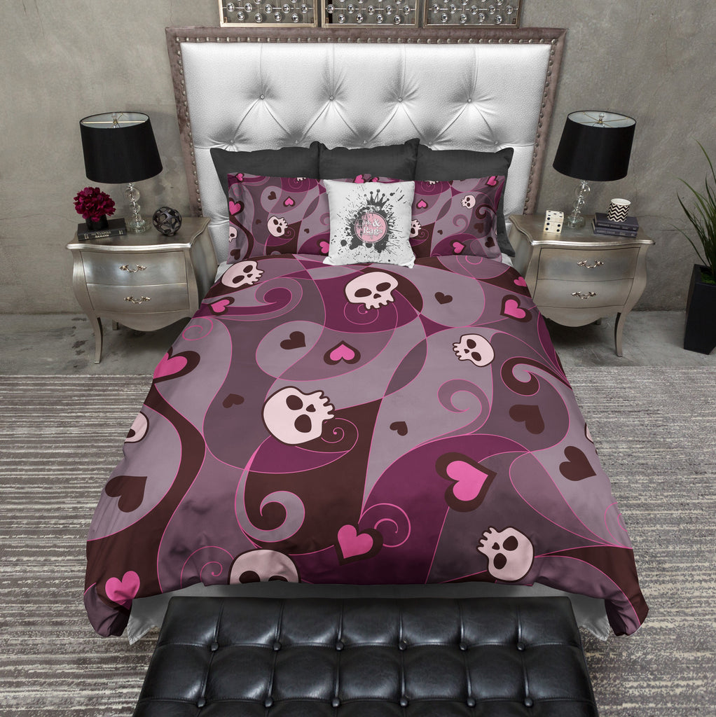 Swirls Skulls and Heart Bedding Collection