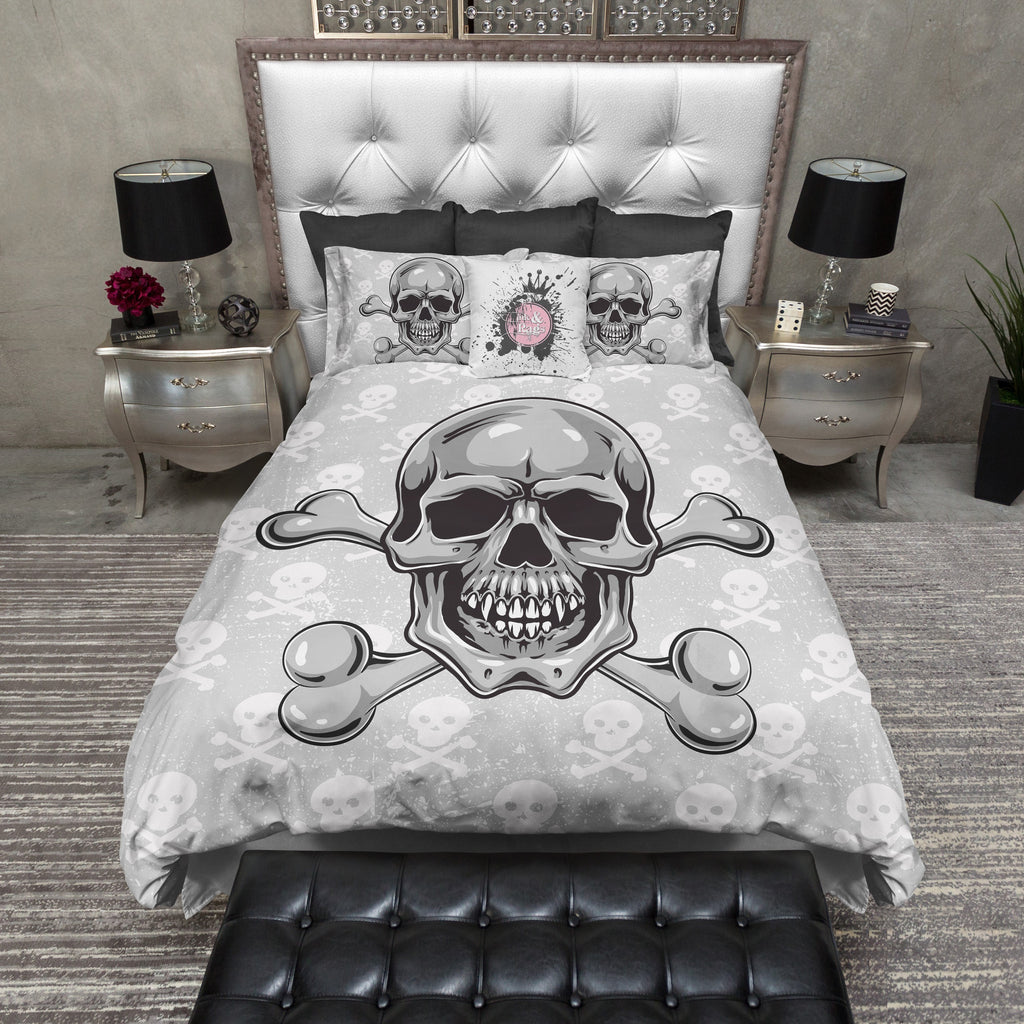 Grey Skull and Crossbone Bedding Collection