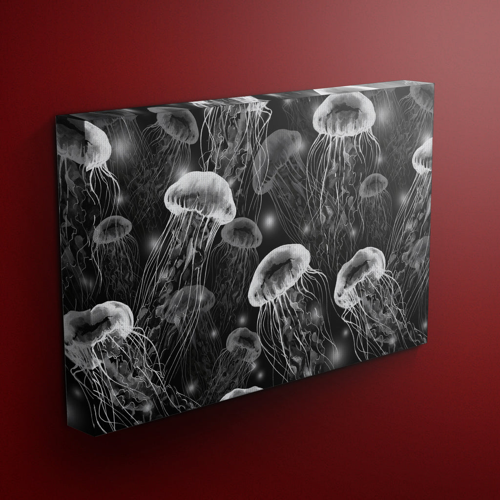 White on Black Jellyfish Gallery Wrapped Canvas