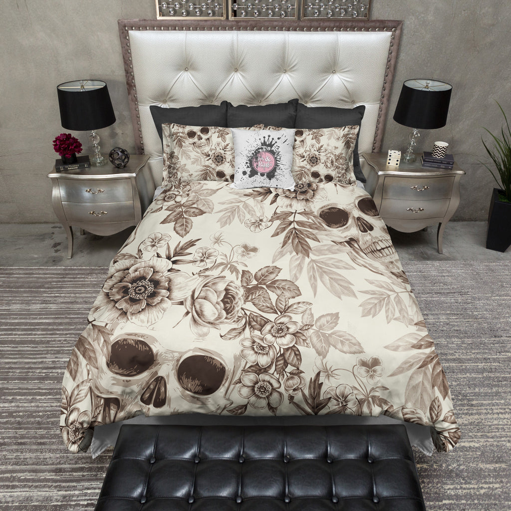 Sepia Print on Cream Skull CREAM Bedding Collection