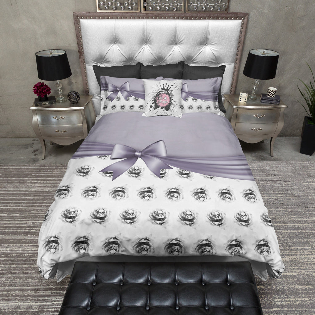 Lavender Bow and Skull Rose Bedding Collection