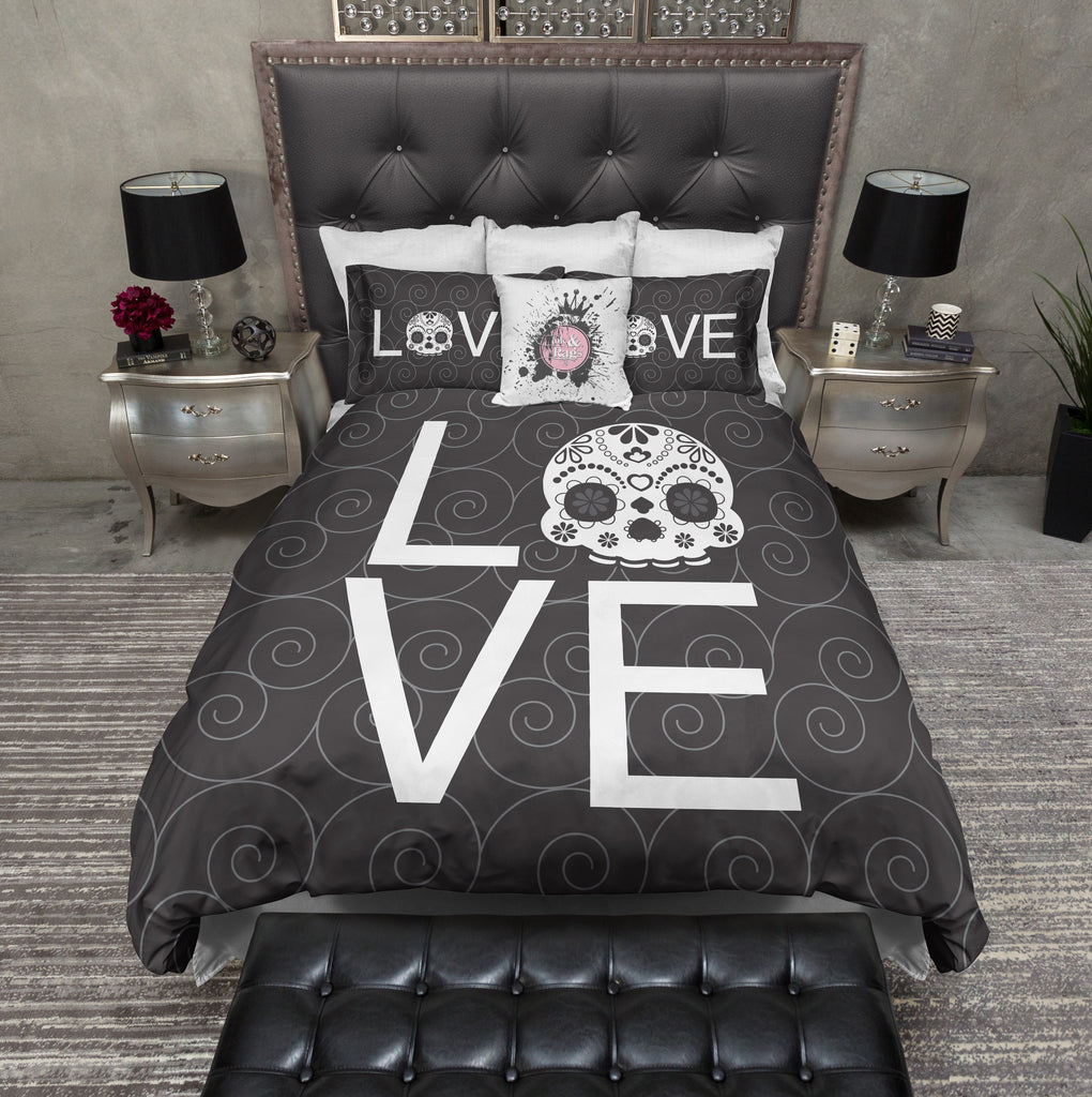 LOVE Black Sugar Skull Bedding Collection