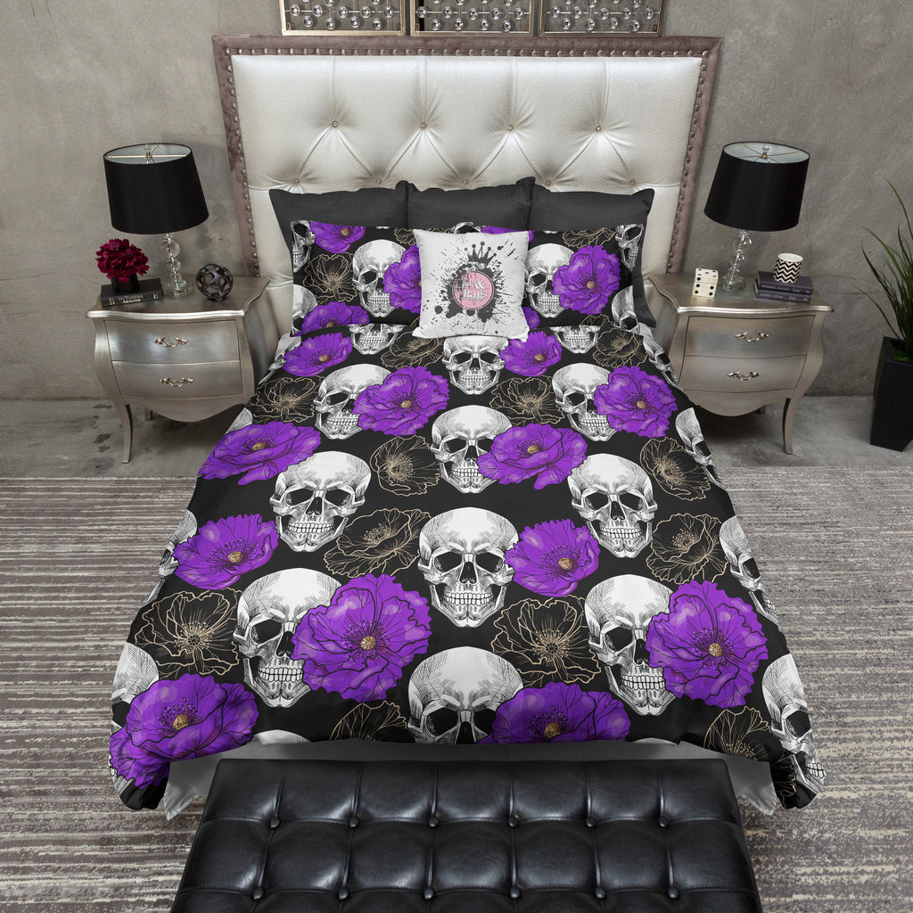 Purple Peony Skull Bedding Collection