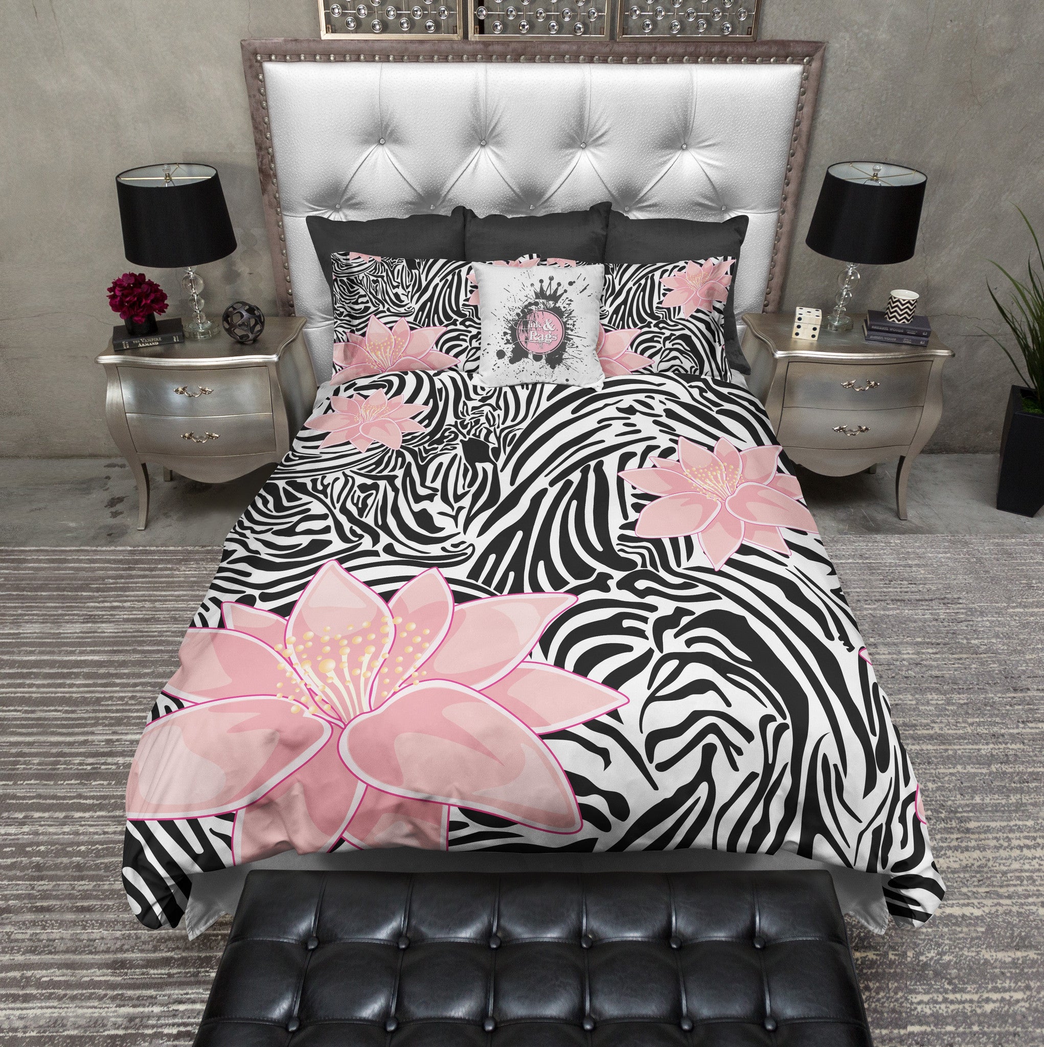 Gemma 4-Piece Pink Microfiber Full/Queen Comforter Set – Zebra Stripe Print, Modern Geometric Pattern