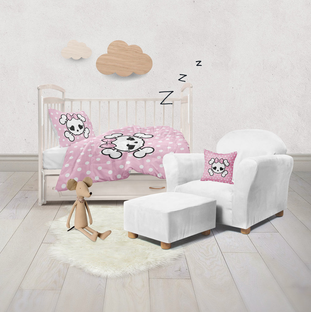 Pink Polka Dot Candy Skull Crib and Toddler Bedding Collection