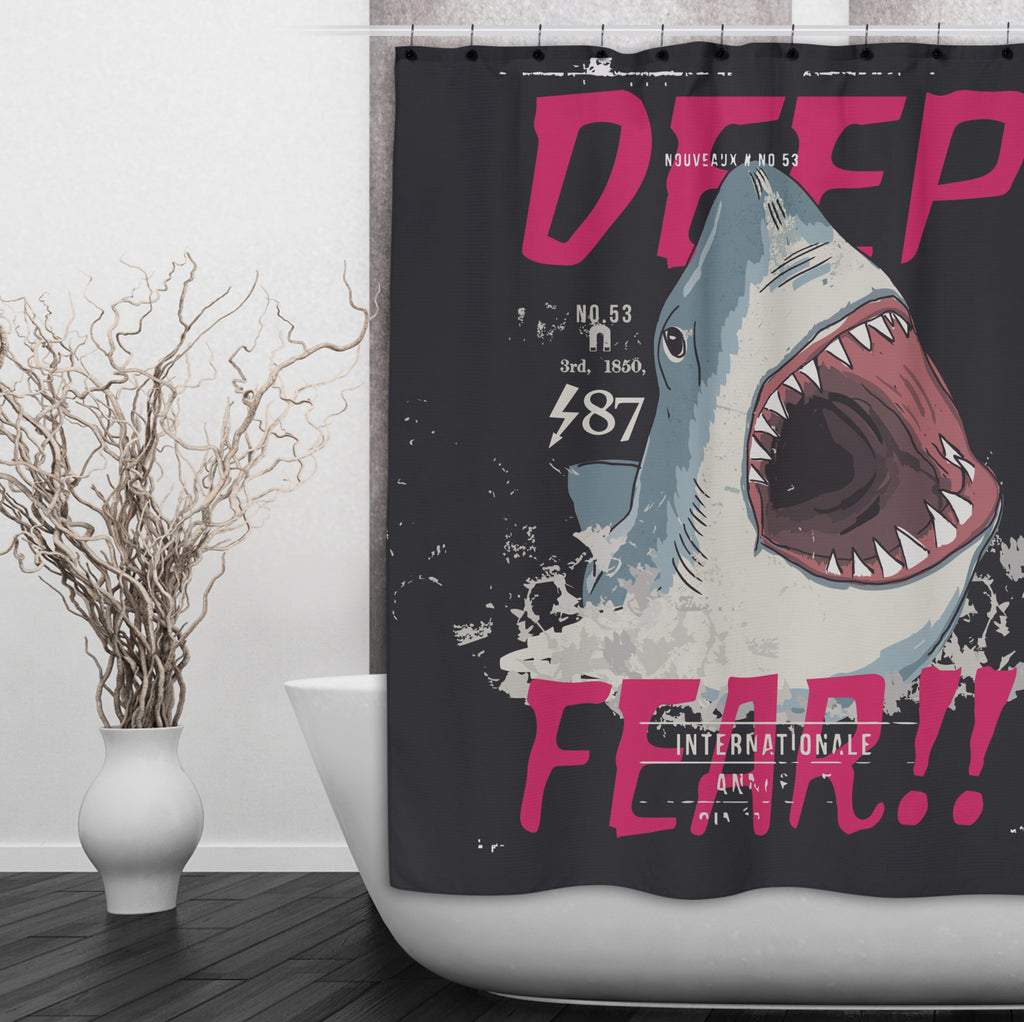 Deep Fear Shark Shower Curtains and Optional Bath Mats