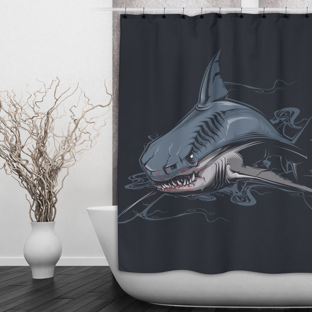 Just Fed Shark Shower Curtains and Optional Bath Mats