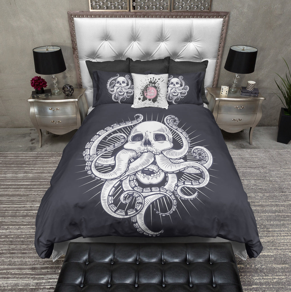 Ink Blue Octo Skull Bedding Collection