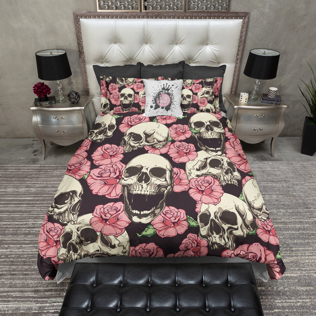 Pink Rose and Human Skull Bedding Collection