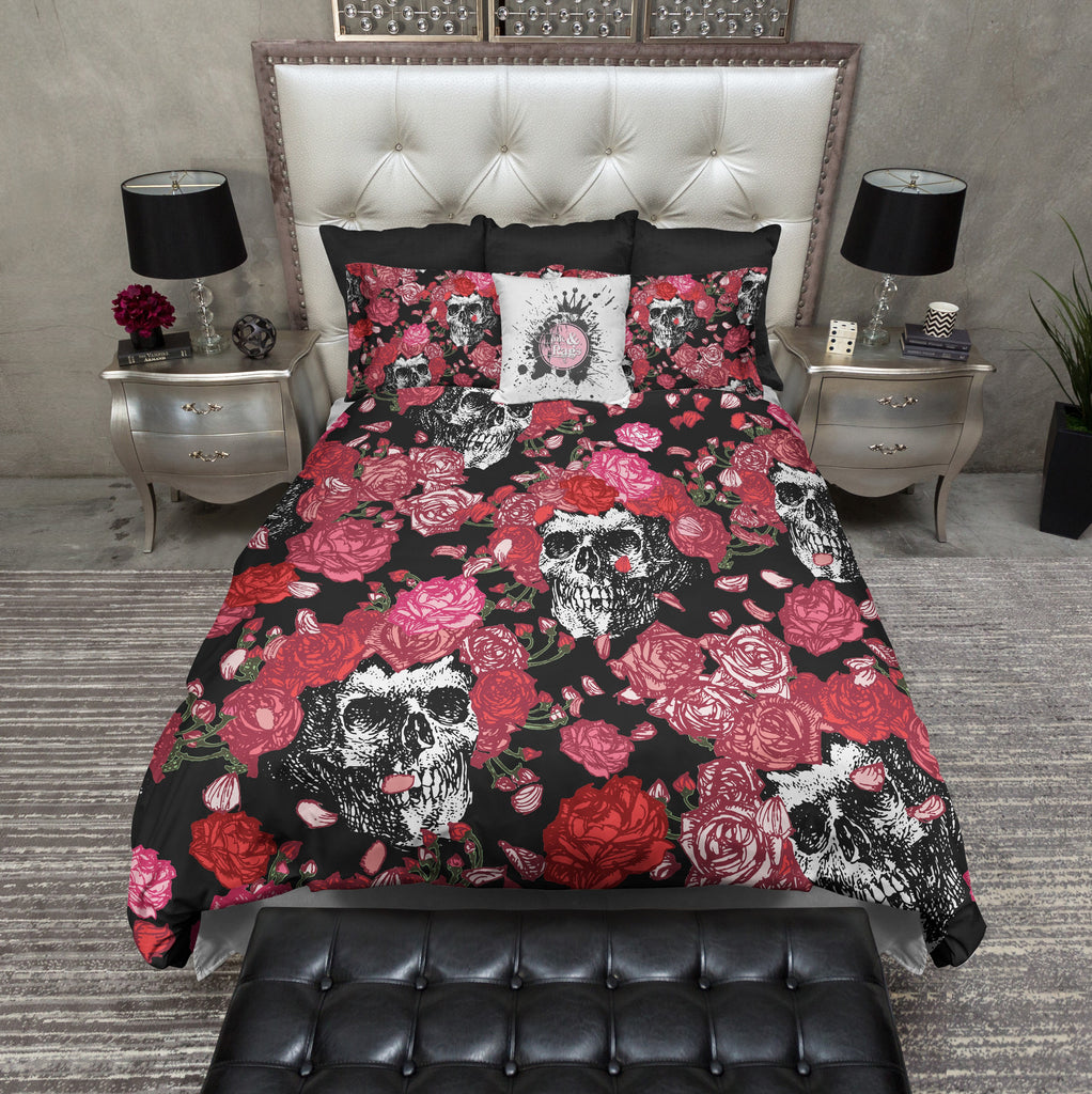 Pink and Red Rose Skull Bedding Collection