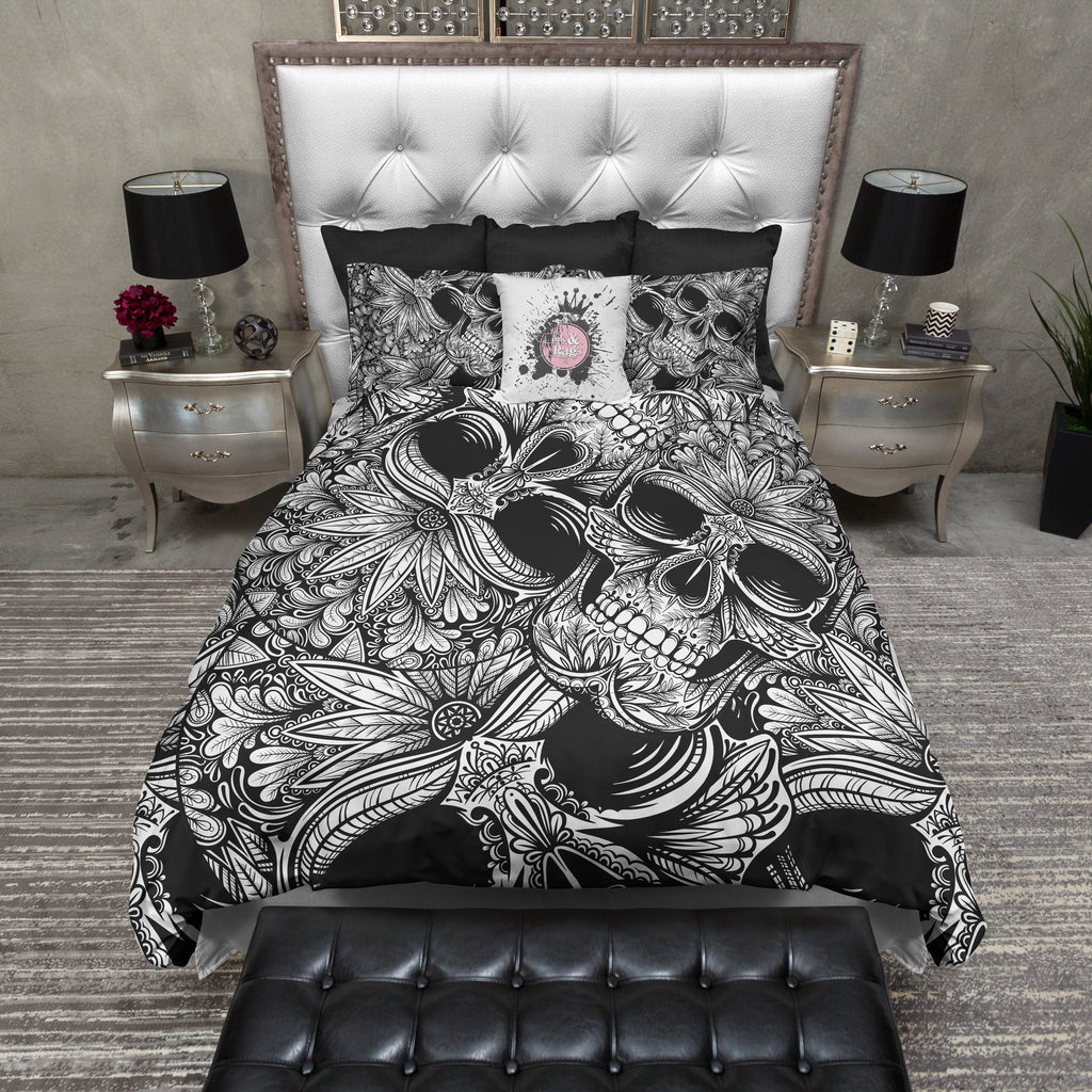 Tribal Black and White Sugar Skull Bedding Collection