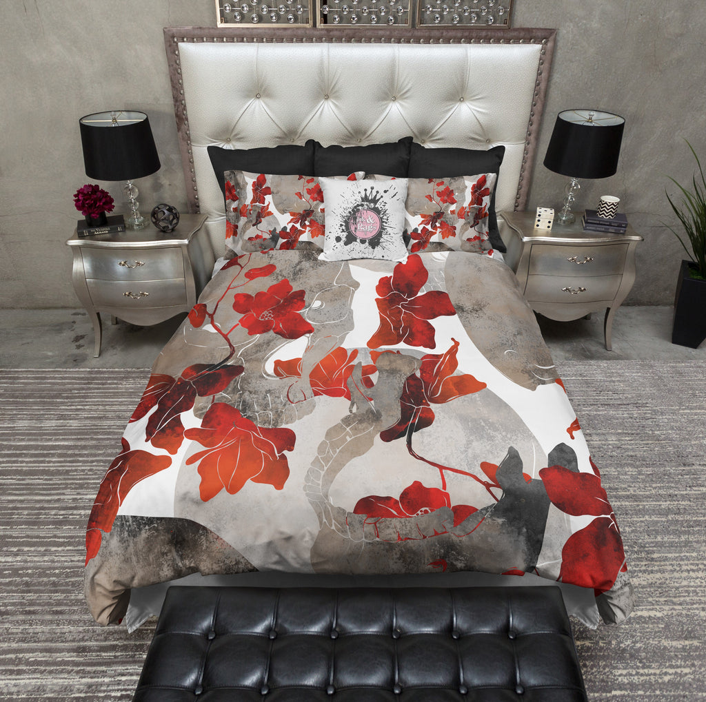Red Flower Jaw Bone Skull Bedding Collection