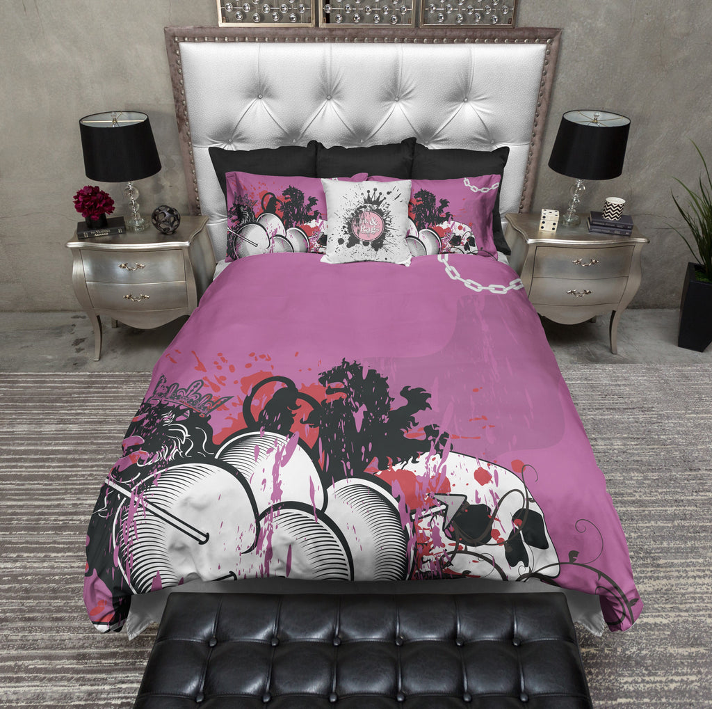 Purple Heart Skull with Lion Bedding Collection