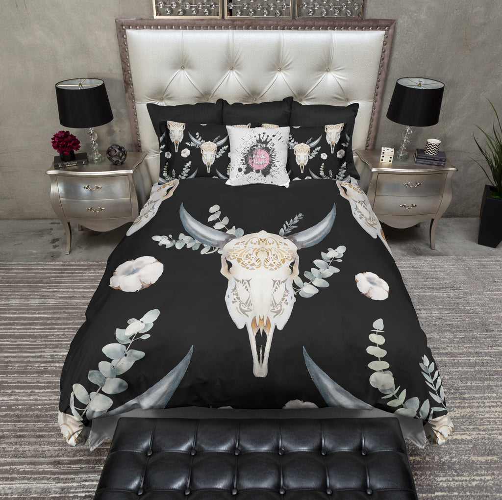 Engraved Animal Skull Cotton Flower Bedding Collection