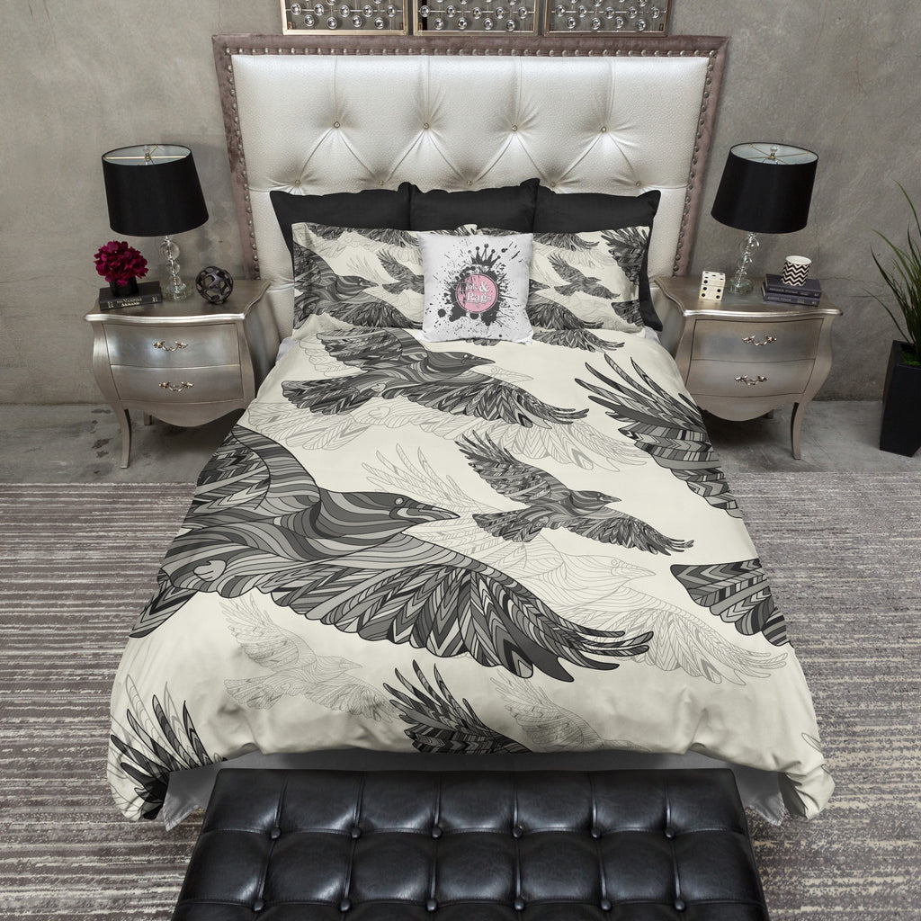 Majestic Abstract Crow CREAM Bedding Collection
