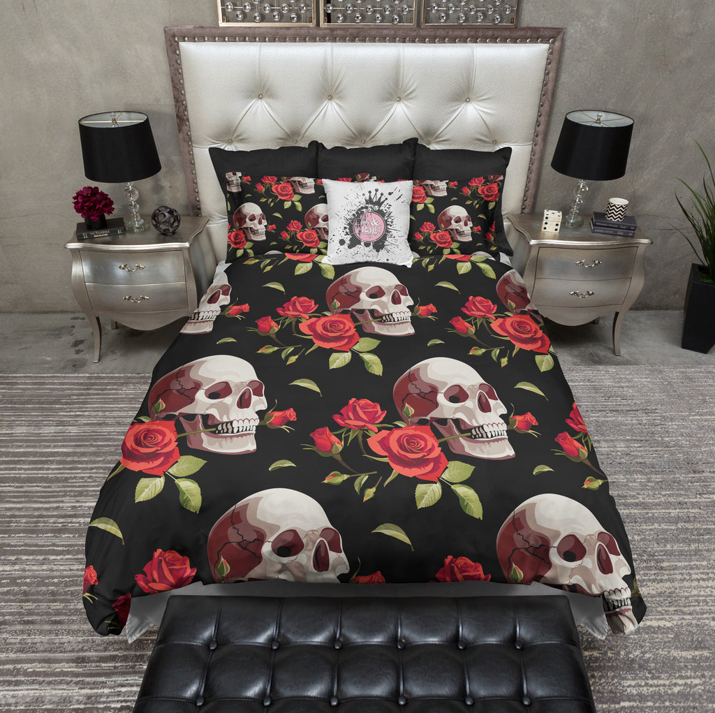 Romantic Red Rose Skull Bedding Collection