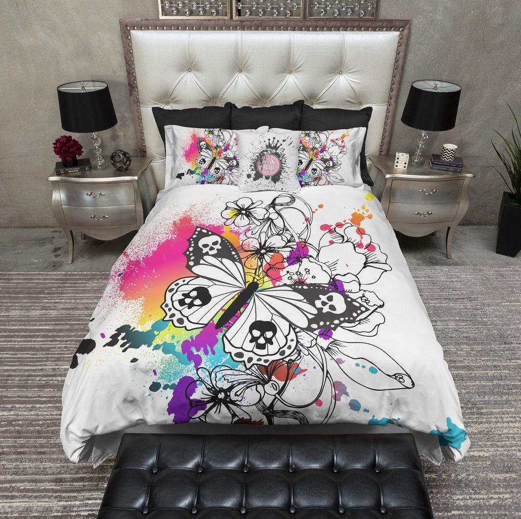 Neon Color Butterfly Skull & Flower Bedding Collection