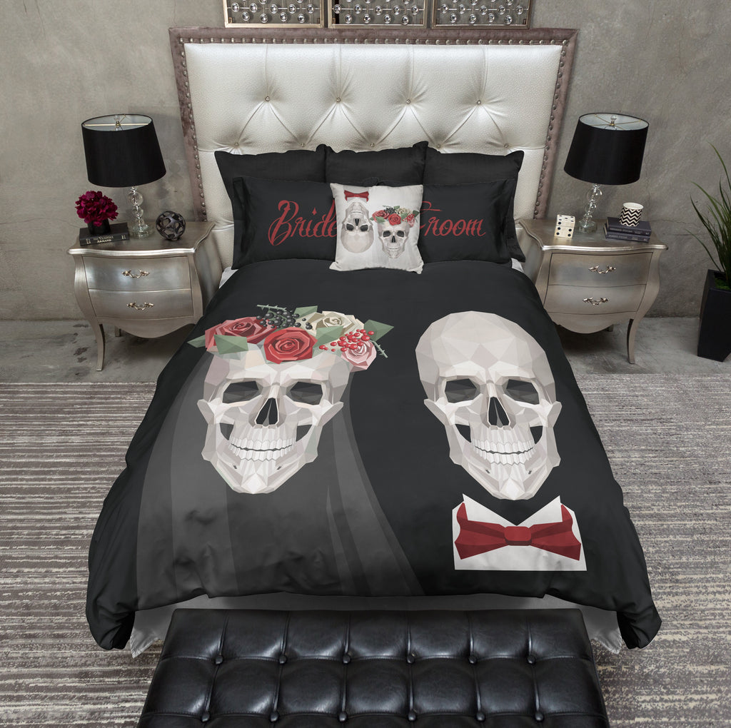 Modern Bride and Groom Skull Bedding Collection