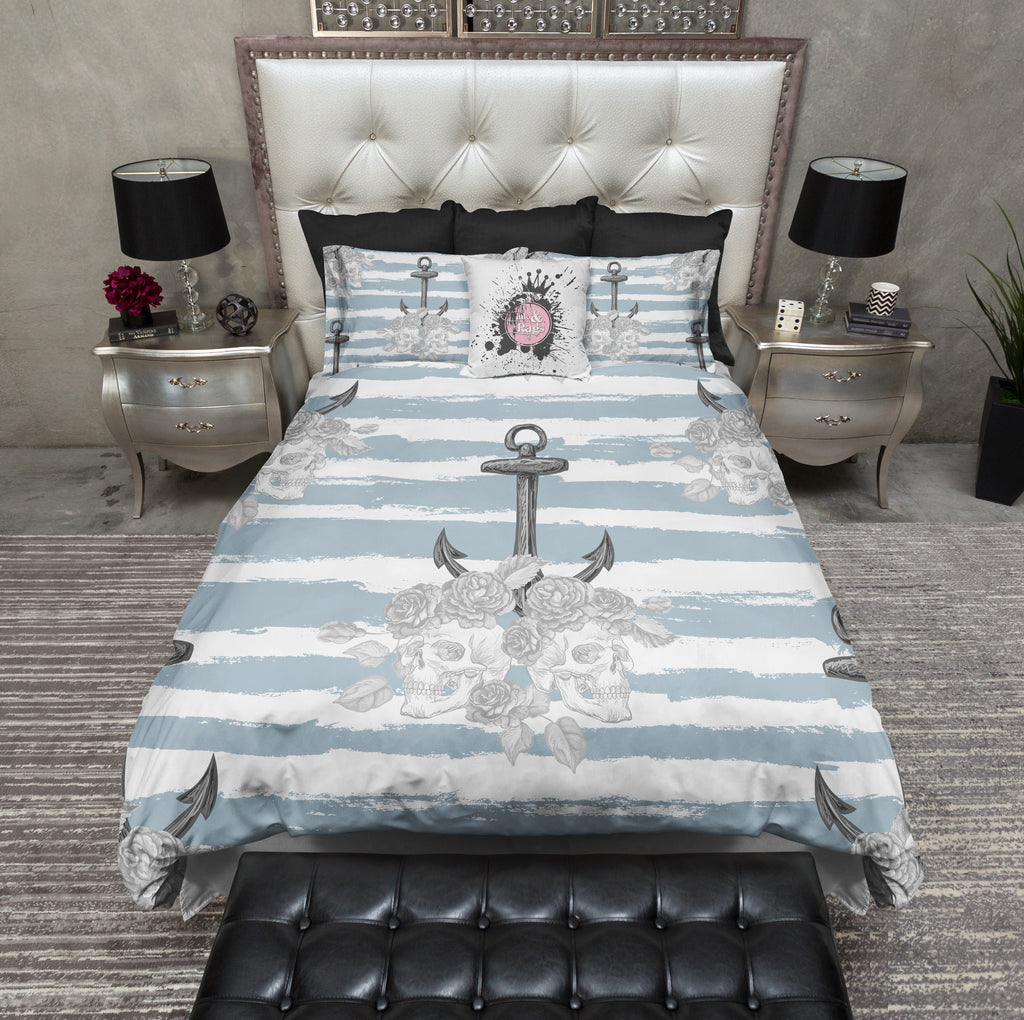 Tidewater Blue Anchor and Skull Bedding Collection