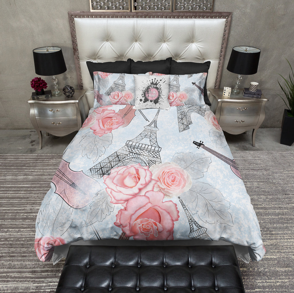 Music in Paris Rose Eiffel Tower Bedding Collection