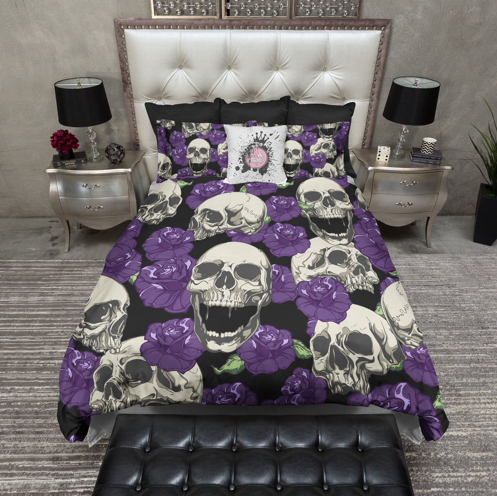 Purple Rose and Cream Skull Bedding Collection