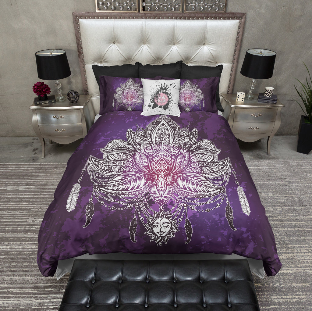 Boho Purple Lotus Flower Sun Bedding Collection