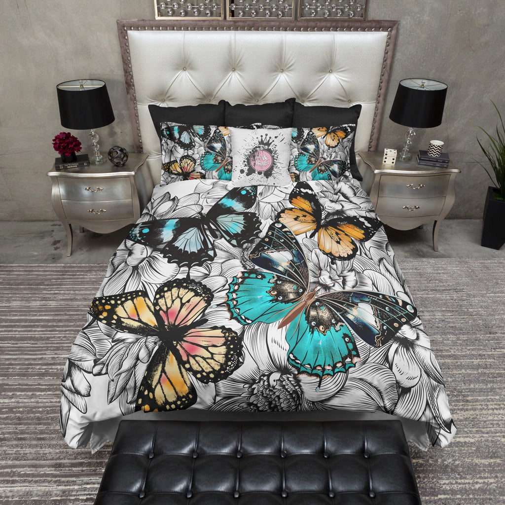Teal and Orange Butterfly Flower Bedding Collection