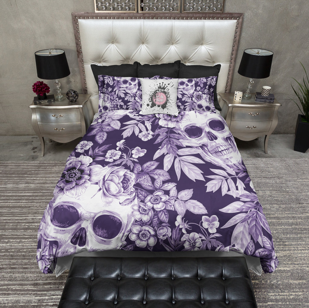 Purple Print and Floral Skull Bedding Collection