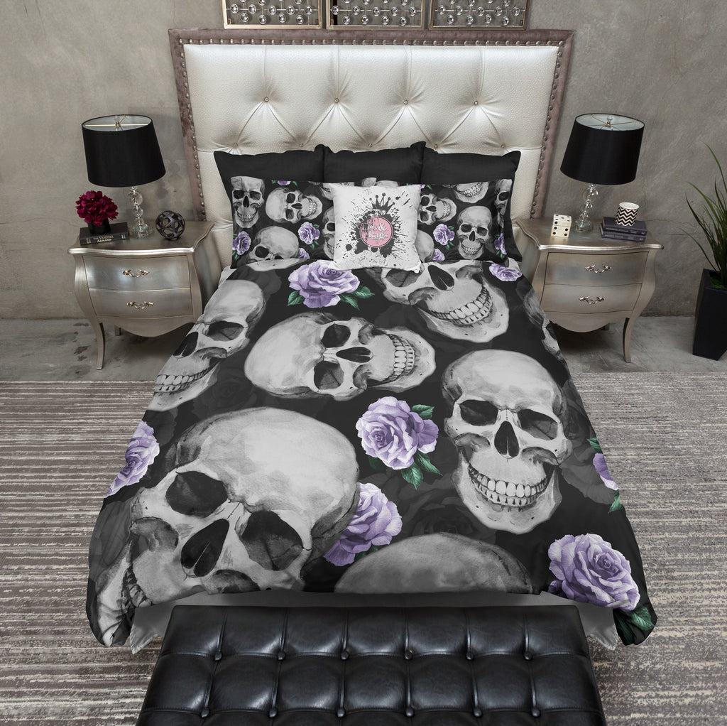 Vintage Purple Rose Skull Bedding Collection