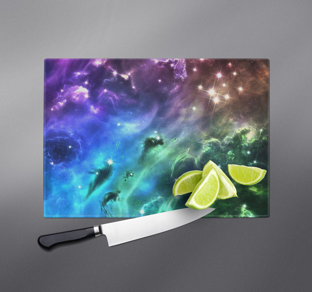 Purple Green and Gold Galaxy Cutting Boards
