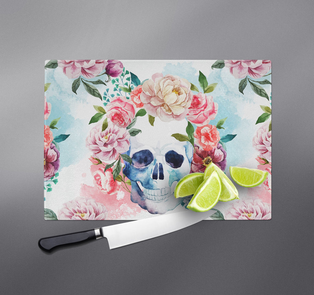 Springtime Watercolor Skull Cutting Boards