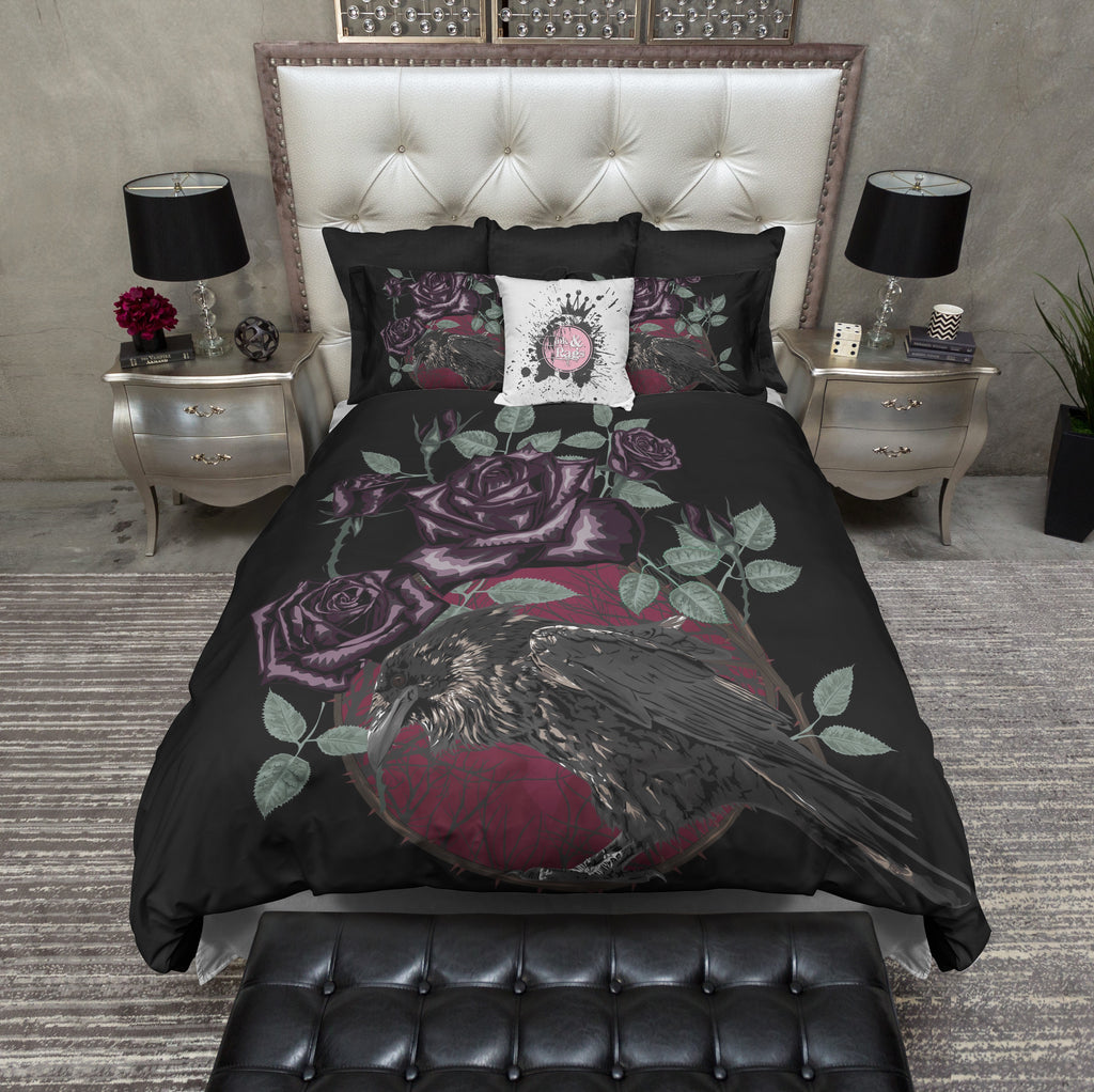 Red Moon Purple Rose Raven Bedding Collection