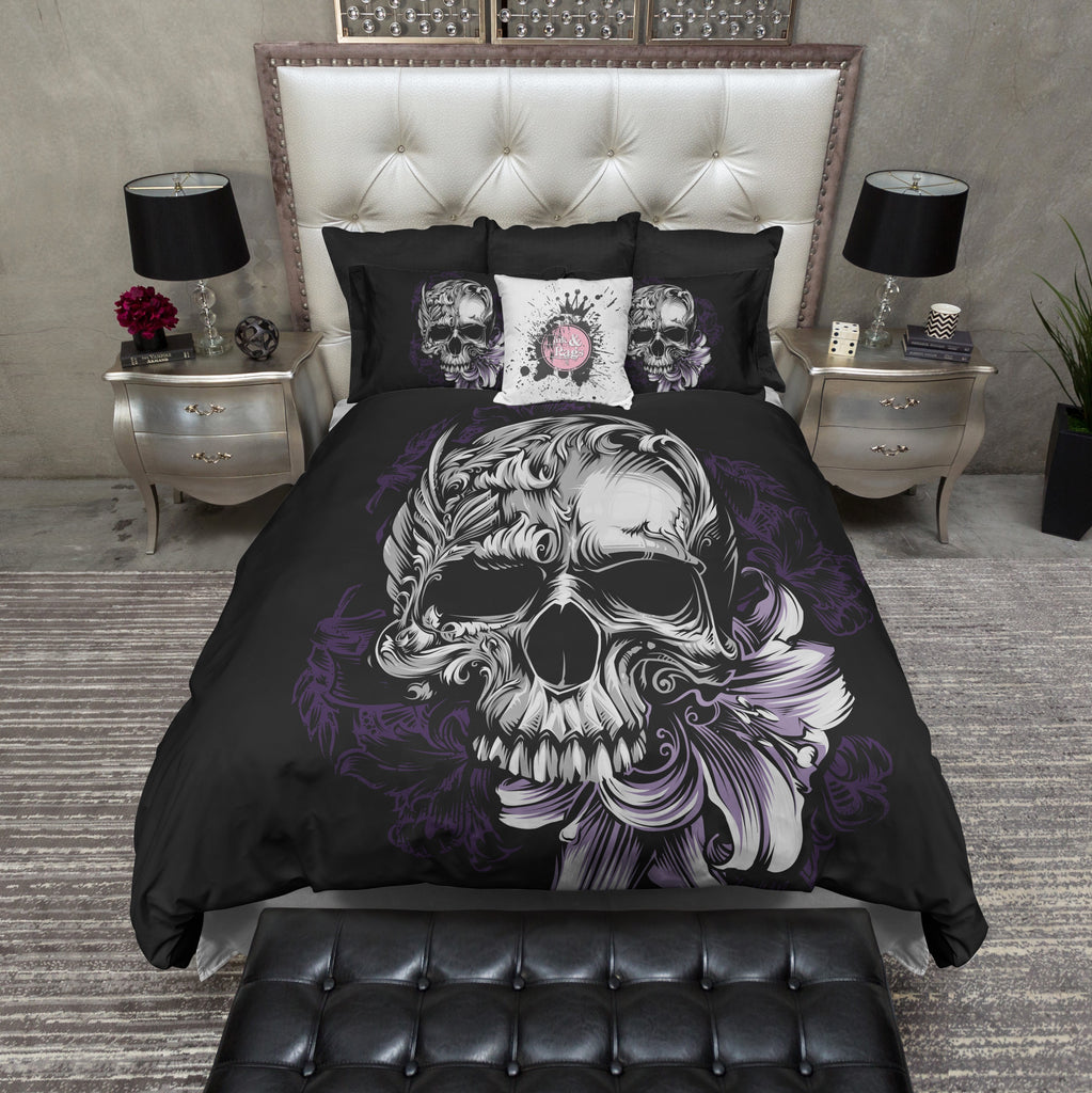 Purple Stargazer Lily Skull Bedding Collection