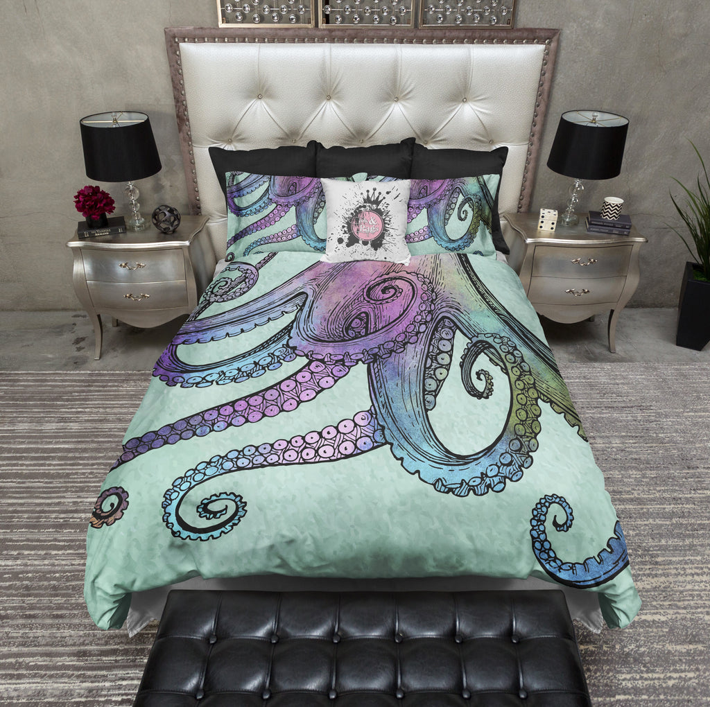 Mint Watercolor Octopus Tentacle Bedding Collection