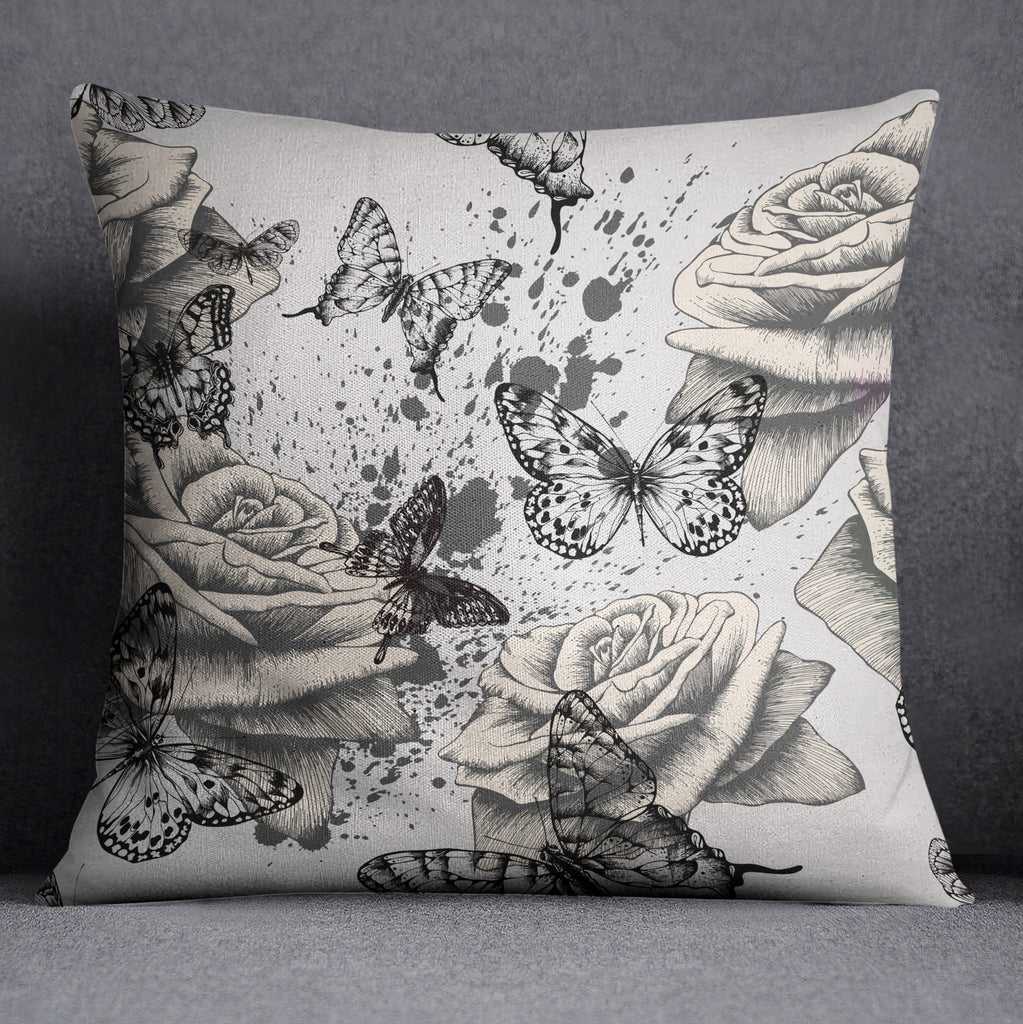 Vintage Rose and Butterfly Decorative Throw and Pillow Cover Set