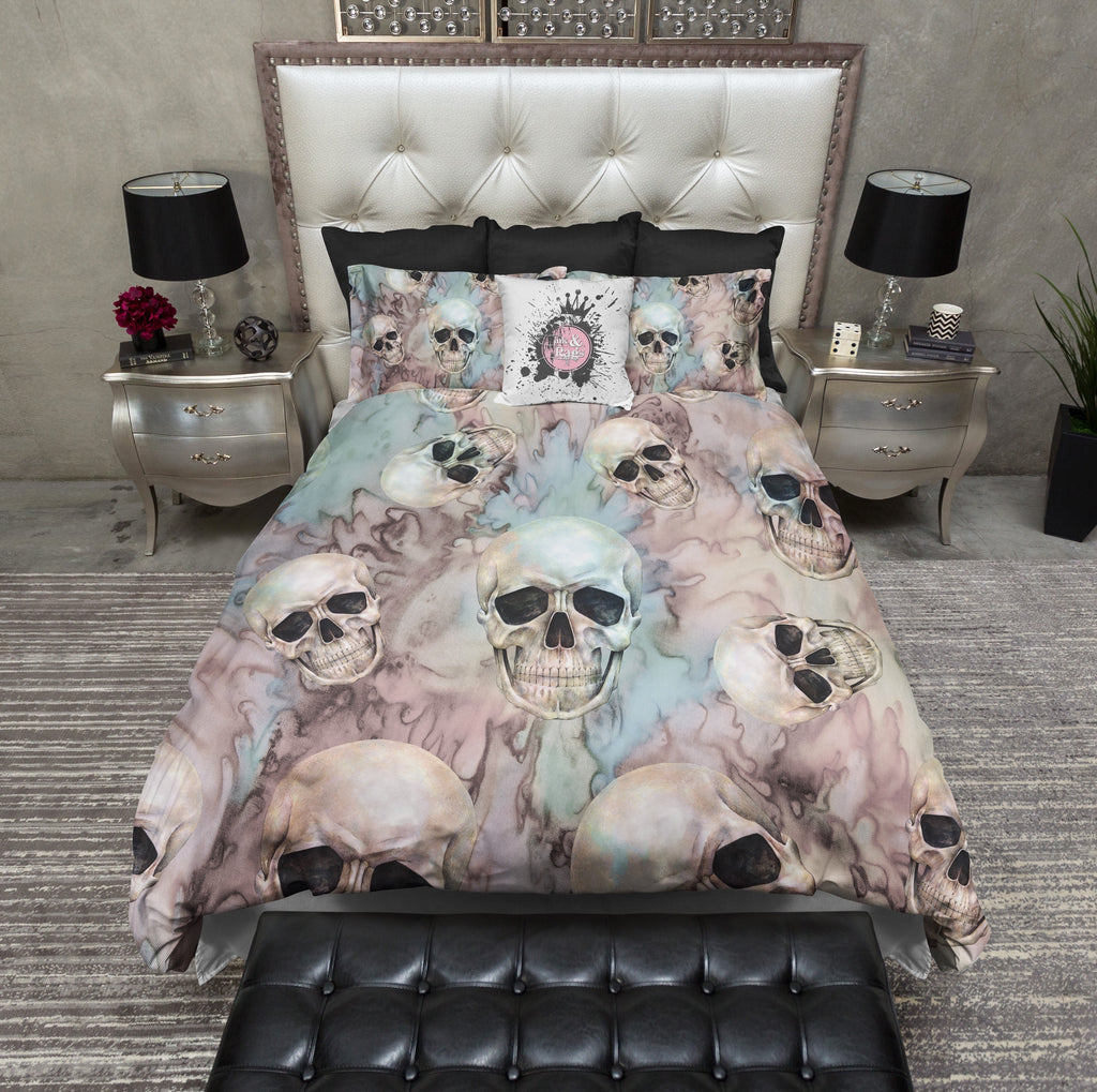 Pink and Blue Tie Dye Skull Bedding Collection