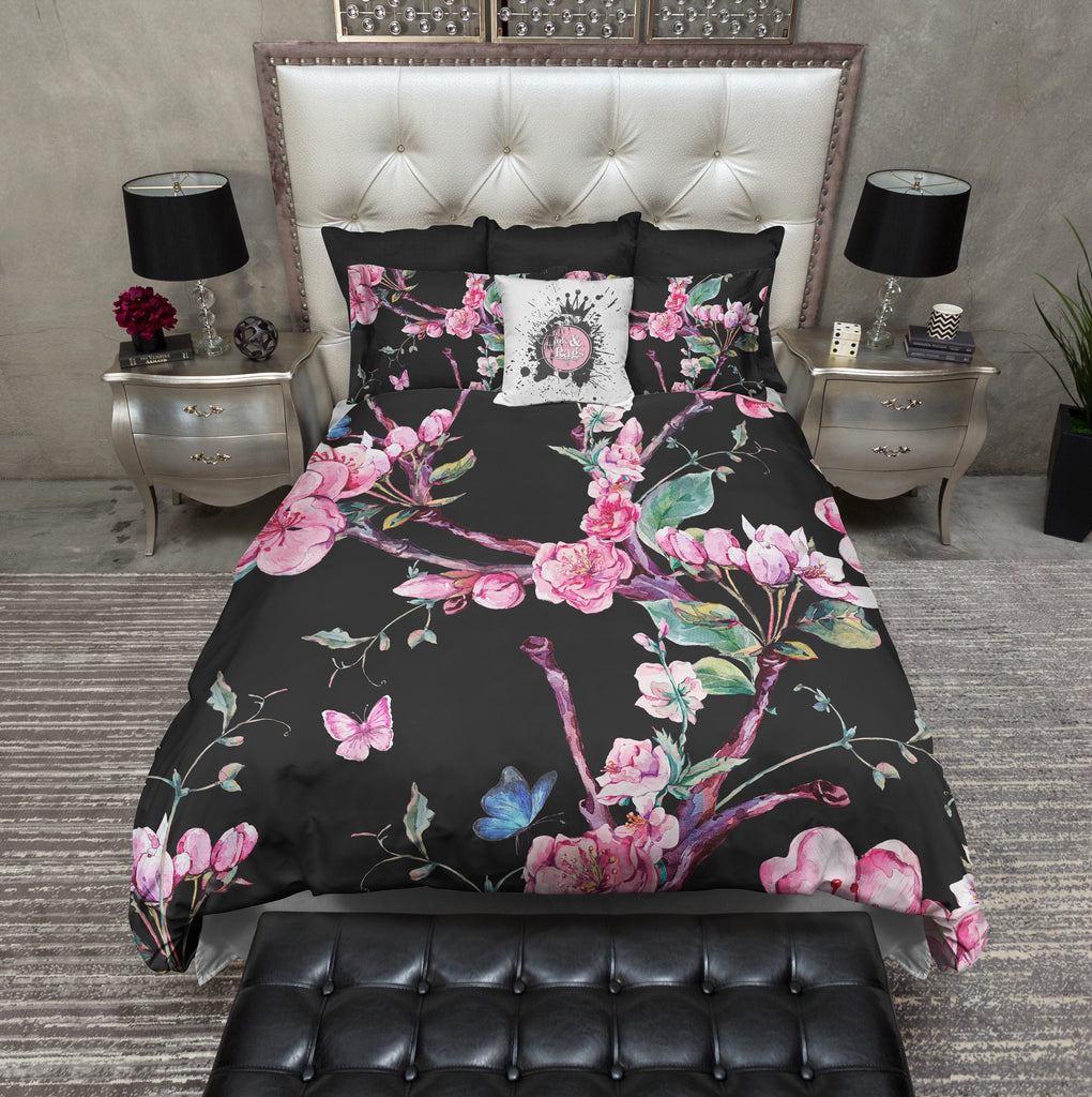 Black Sakura Cherry Blossom and Butterfly Bedding Collection