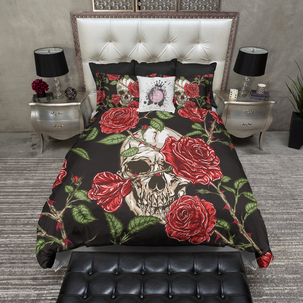Thorny Red Rose Skull Bedding Collection