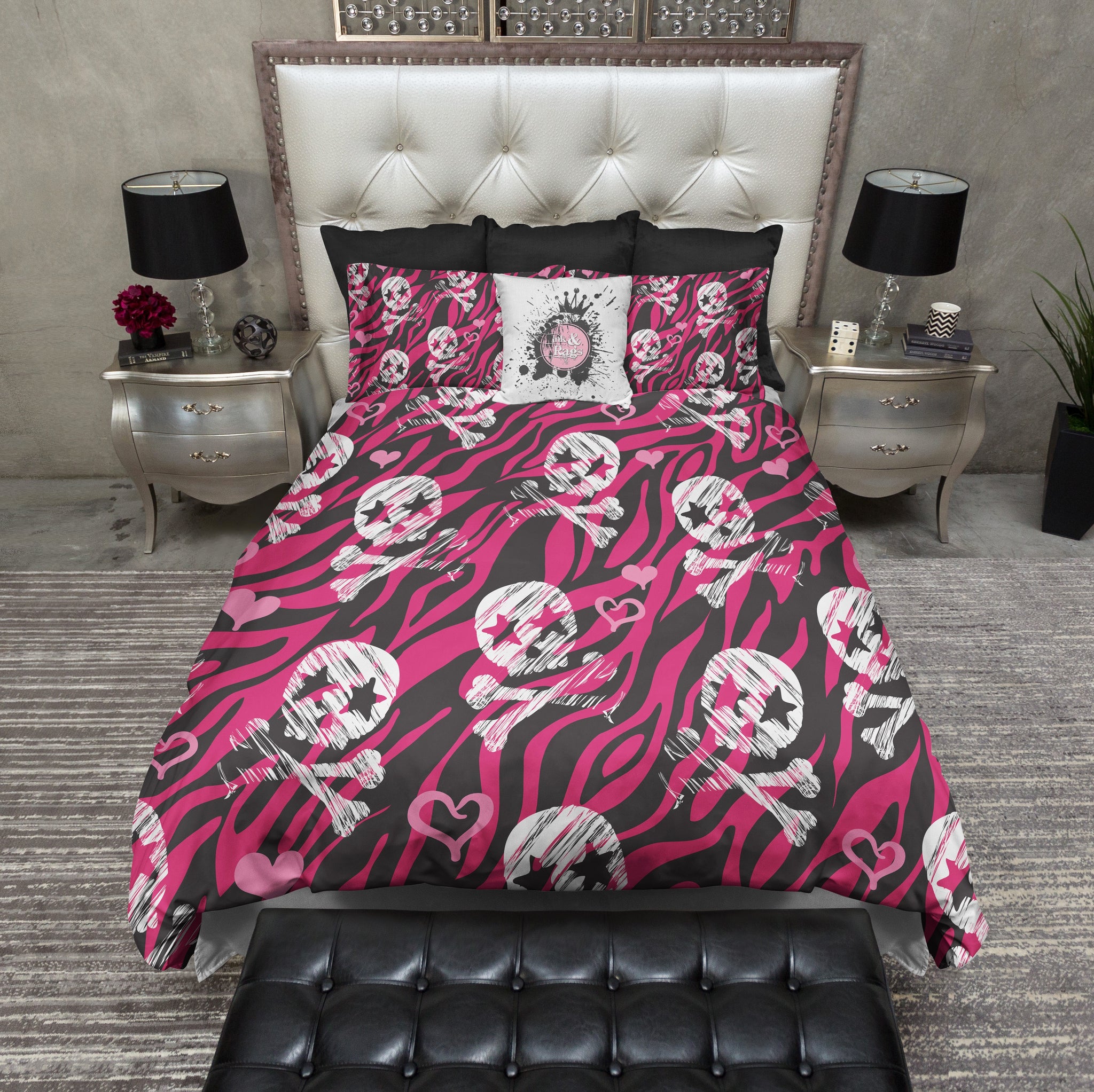 open lace back dress Hot Pink Zebra and Rock Star Skull Bedding Collection – Ink and Rags