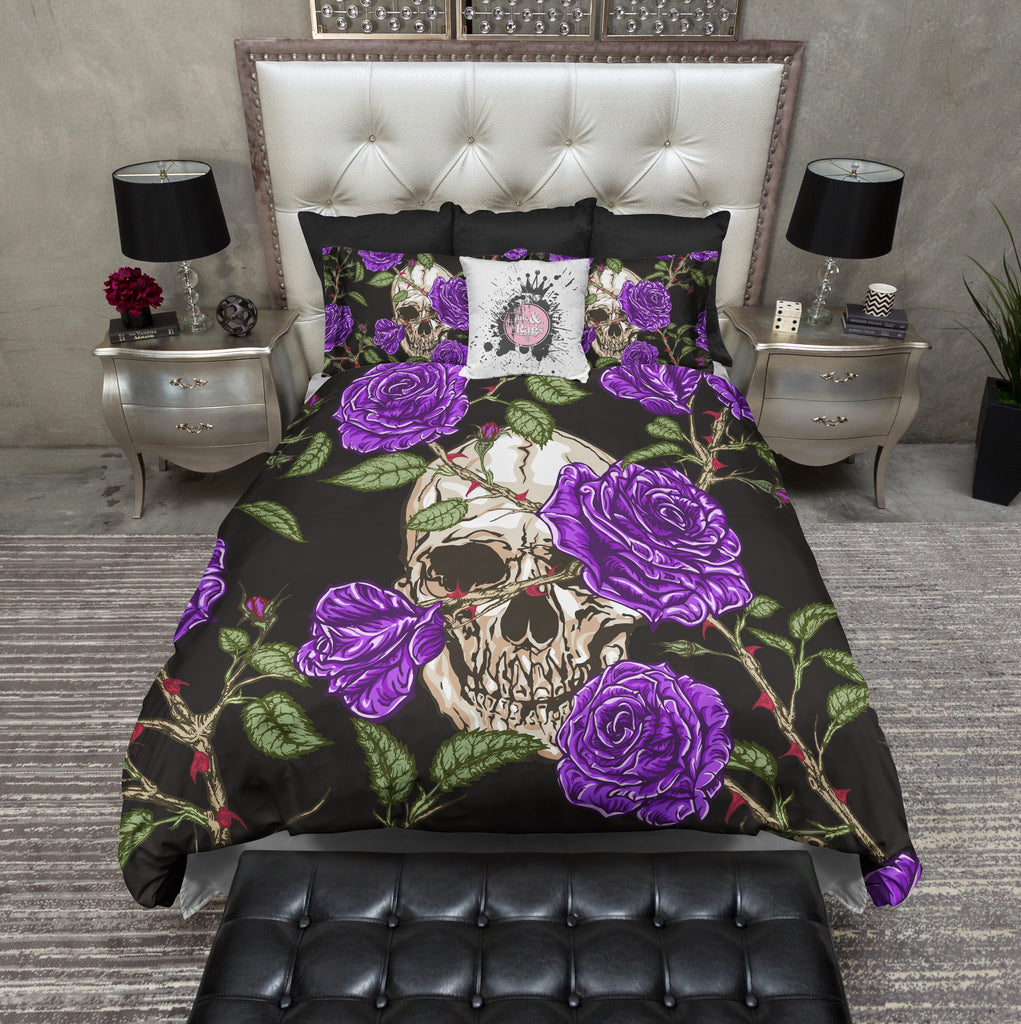 Purple Rose and Blood Thorn Skull Bedding Collection