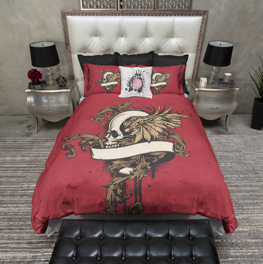 Gold and Red Winged Skull Bedding Collection