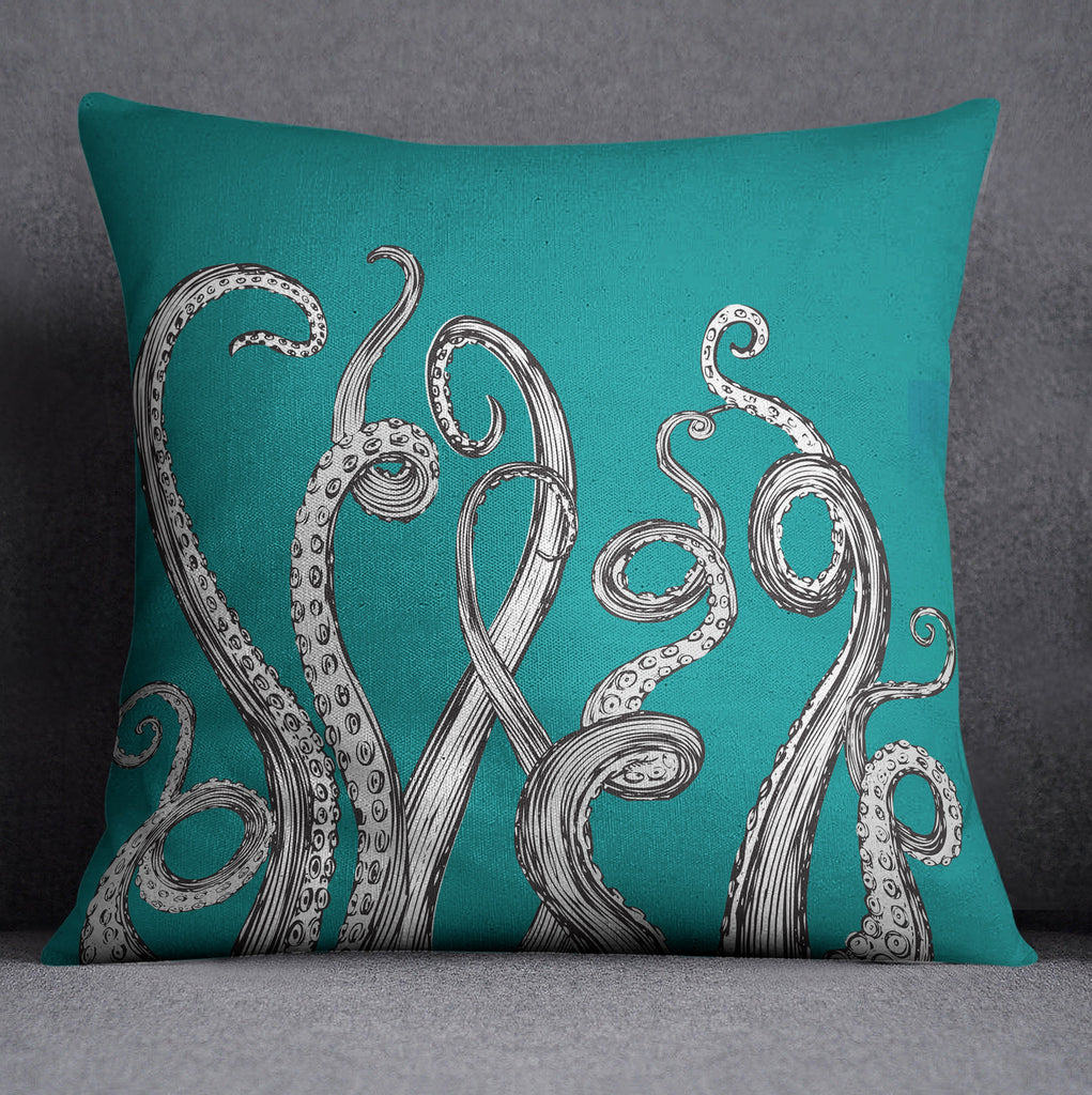 Teal Octopus Tentacle Throw Pillow
