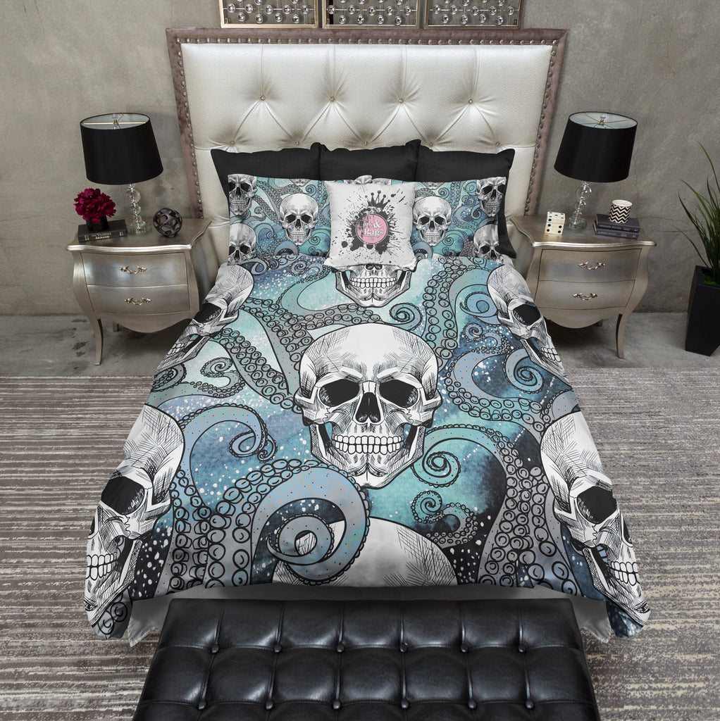 Teal Galaxy Octopus Tentacle Skull Bedding Collection