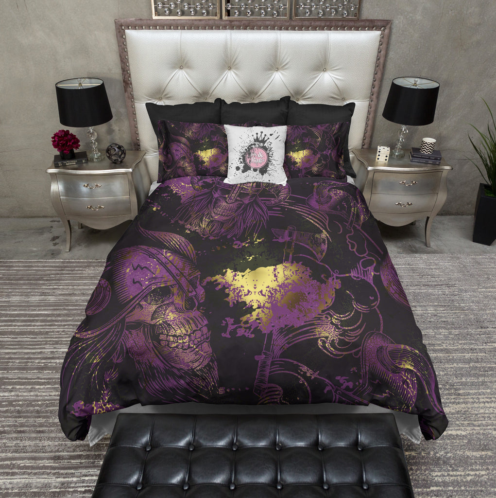 Purple and Gold Vikings Skull Bedding Collection